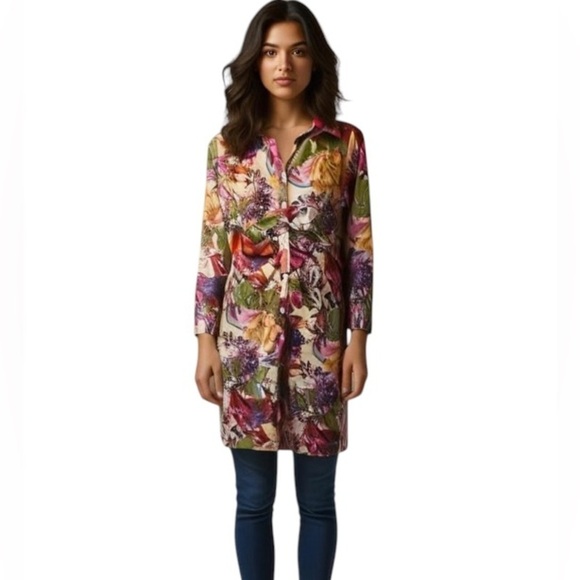 SHEIN Dresses & Skirts - NWOT SHEIN Floral Button Up Long Midi Long Sleeve Dress M Pink/Green